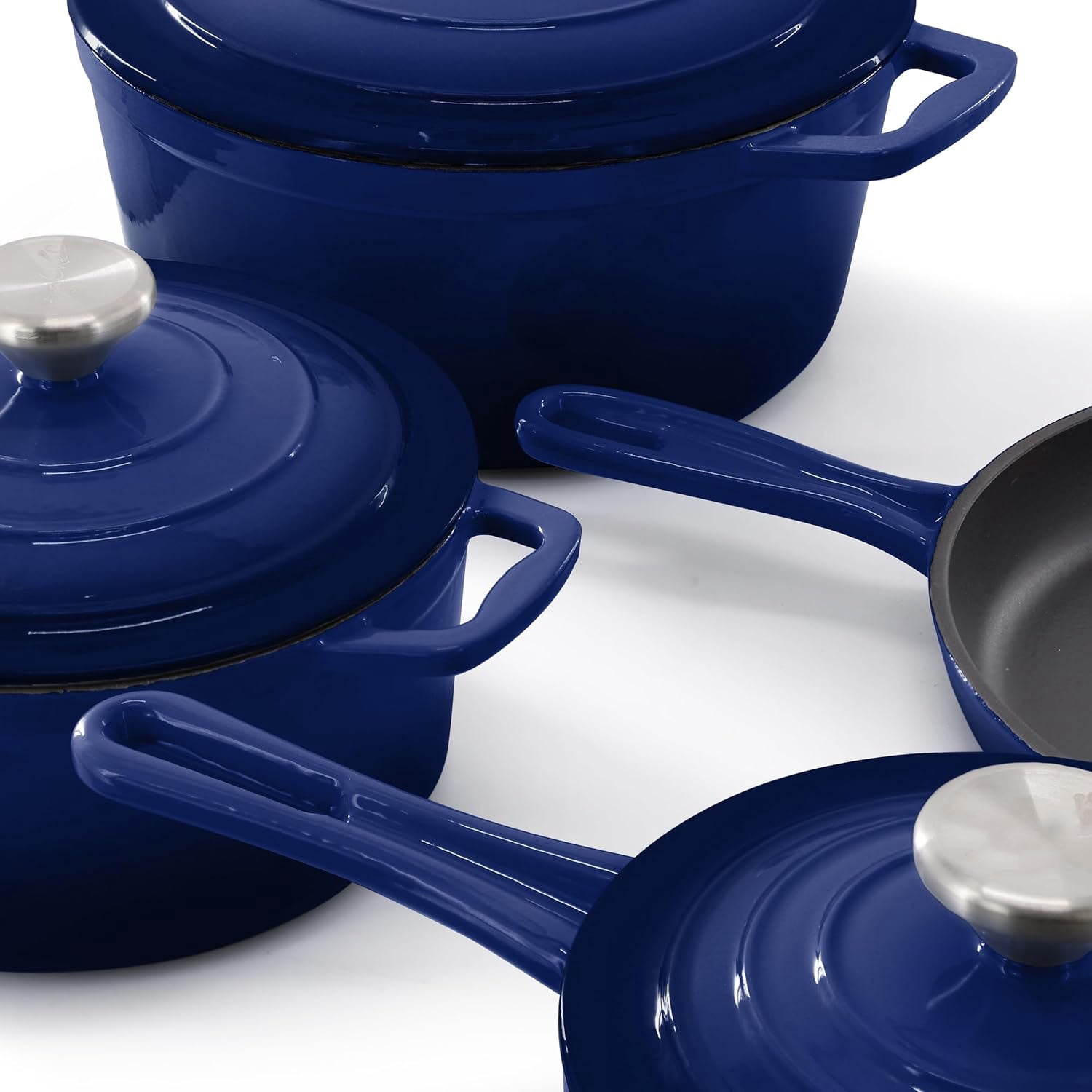 7 Piece Enameled Cast Iron Cookware Set, Heavy Duty Pots and Pans with Durable Enamel Finish, Cast Iron Kitchen Cookware Collection