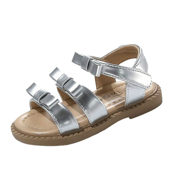Gubotare Little Girl Sandals Toddler Soft Leather Toddler Sandals Soft Non-slip Soles Baby Shoes for Girls Size 12.5 (Silver,Little Kids 12.5)