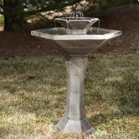 Solar Birdbath Weathered Stone - Smart Solar Alfresco 2-Tier Solar Bird Bath Fountain