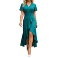 thumbnail image 5 of Womens Dress Semi Formal Wedding Guest Wrap Midi Dresses Summer Western A Line High Low Ruffled Dress, Wedding Guest Dress(Mint Green,XXL), 5 of 6