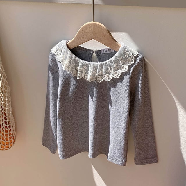 Chemises pour Enfants Filles Manches Longues Chemise Basique Col Rond Coton Décontracté Chandail en Molleton Garçons 7-8 Ans