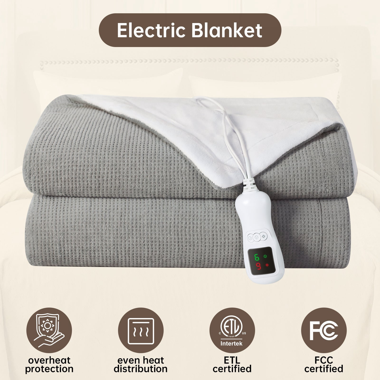 Heated Blanket Twin Size, Washable Heated Blanket Electric, Electric Blanket, Gray, 62" x 84", Blanket Warmer Heating blanket Heat Warming Blanket Electric Blanke Heater