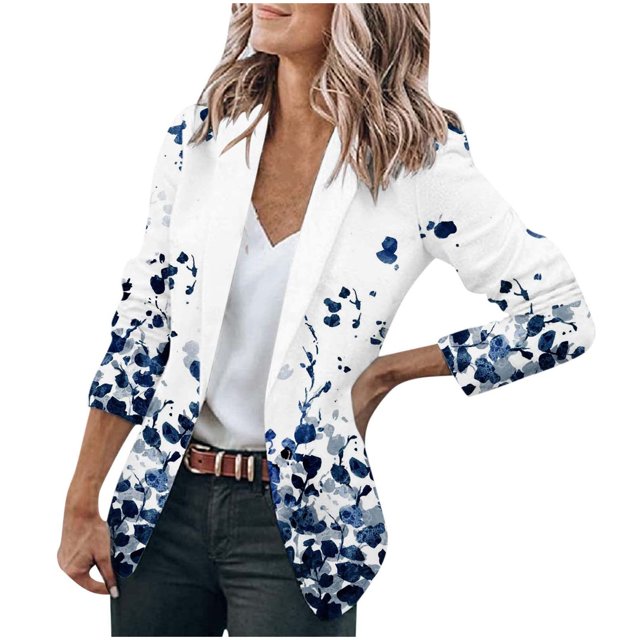 ICHUANYI Clearance Fashion Women Business Attire Solid Color Stitching Plaid Printed Long Sleeve Cardigan Coat Top(White, M) ICHUANYI WER2023081016881