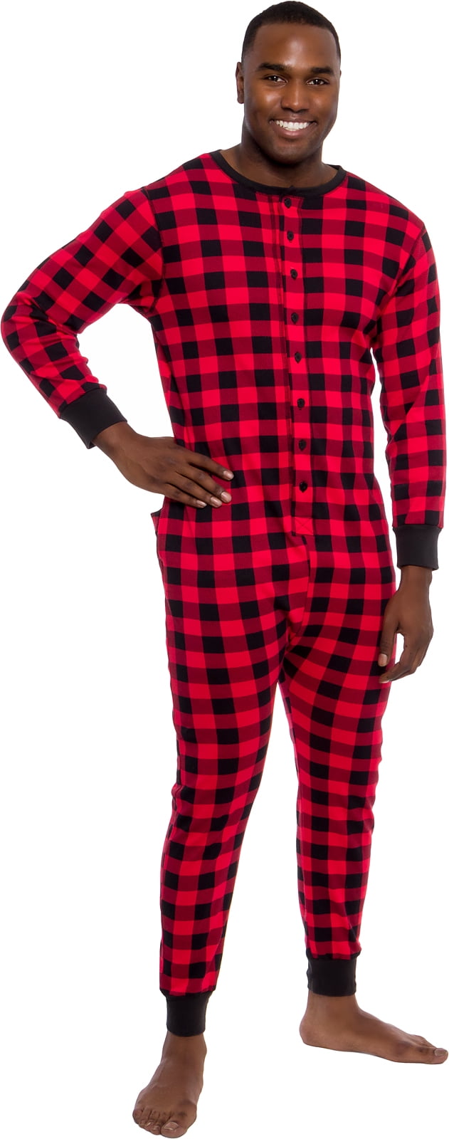 Ross Michaels Men's Buffalo Plaid One Piece Pajamas Adult Union Suit Pajamas with Drop Seat