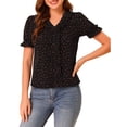 thumbnail image 1 of INSPIRE CHIC Women's Cherry Print Ruffle V Neck Short Sleeve Summer Blouses L Black, 1 of 7