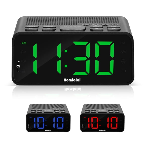 Radio despertador digital, despertadores para dormitorios con radio AM/FM, temporizador de apagado, atenuador, repetición fácil, respaldo de batería, dígitos LED verdes de 0,6 pulgadas