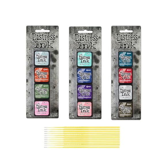 Trebbies Mini Distress Ink Pad Bundle - Ranger Tim Holtz Distress Mini Ink Pad Sets 16, 17, and 18 - with Trebbies Detail Sticks