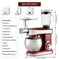 thumbnail image 3 of 5 in 1 Multifunctional Stand Mixer, 6.3 QT Stainless Steel Bowl, Meat Grinder, Juice Blender, Egg Beater, 400W, 6 Speed, Red, 3 of 9