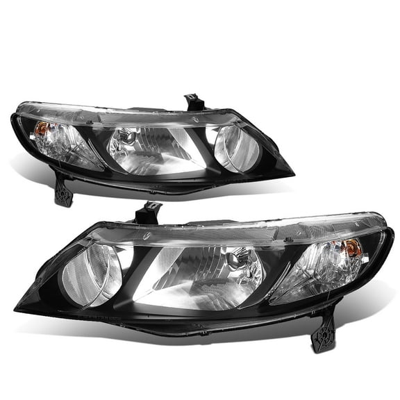 DNA Motoring For 06-11 Honda Civic 4DR Sedan Black Clear Corner Headlight Lamps Pair