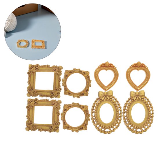 OUNONA Vintage Style Golden Resin Mini Photo Frames Tabletop Display 8 Pieces