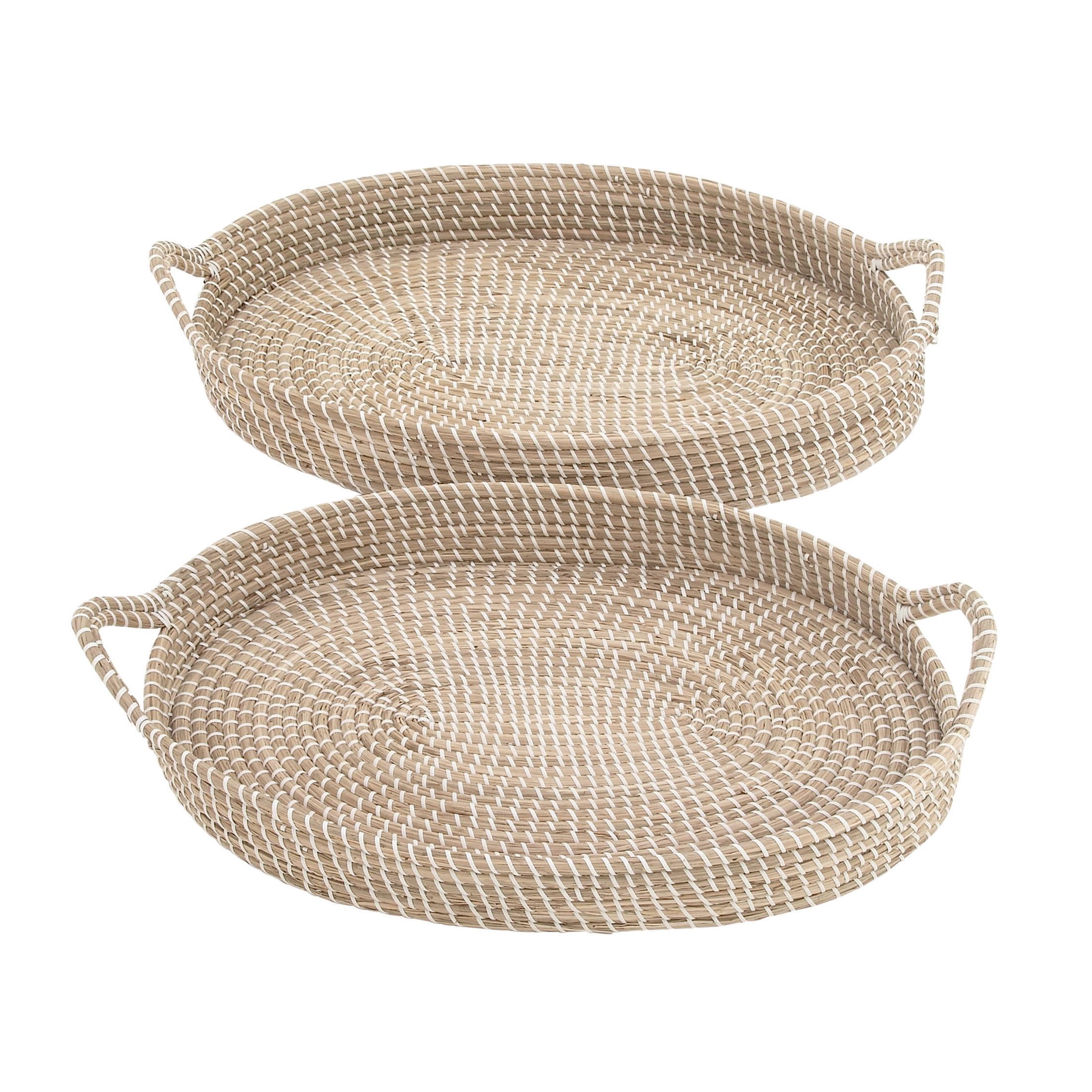 DecMode 27", 26"W Brown Dried Plant Handmade Tray with Metal Rim, 2-Pieces