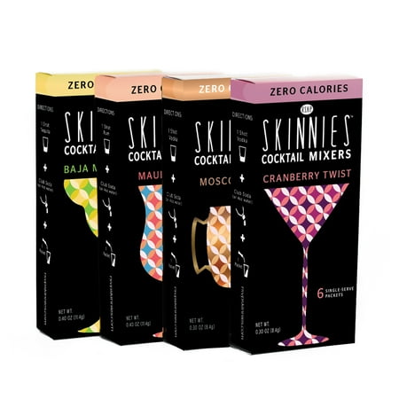 Cocktail Drink - RSVP Skinnies - 0 Calorie Cocktail Mixers - Variety Pack, 4 boxes (6 drinks per box)