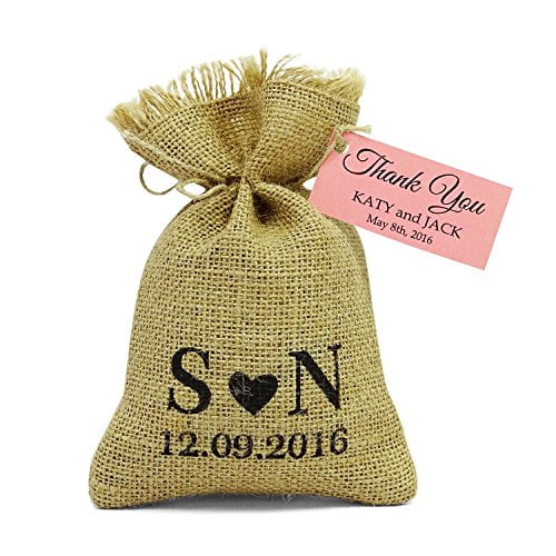 20 Wedding Burlap Favor Bags Rustic With Personalized Text & Custom Paper Tags Drawstring Gift Bag Wedding Jute Sack 4
