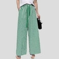 thumbnail image 2 of vigerkar Women's Plaid Wide Leg Culotte Pants Gingham High Elastic Waisted Cropped Palazzo Pants with Pockets Green, M, 2 of 5