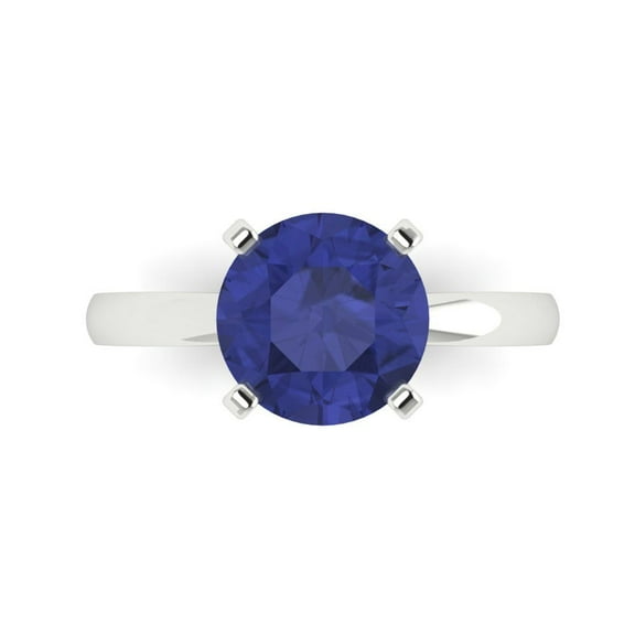 Solitaire Engagement Ring for Women - 3ct Simulated Tanzanite in 18K White Gold Promise Ring