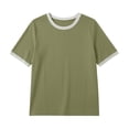 thumbnail image 3 of Babysbule Women Crew Neck Contrast Rib Trim Raglan Short Sleeve Loose Casual Tee for Summer Daily Vacation Outfits, 3 of 9