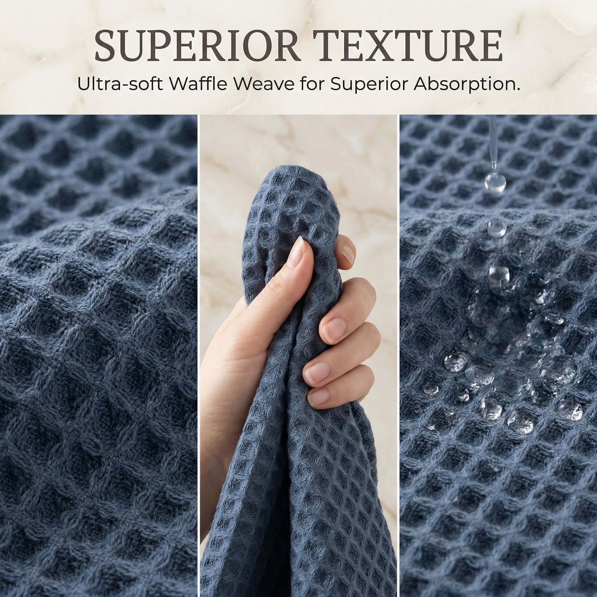 Unique Bargains Highly Absorbent Waffle Bath Towel 2 Pack Navy Blue/Blue 71"x35"