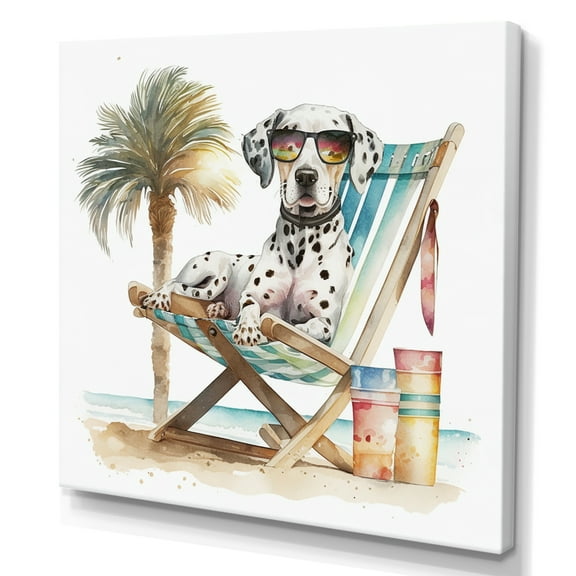 Designart Dog Lounging On The Beach With Sunglasses II Canvas Wall Art