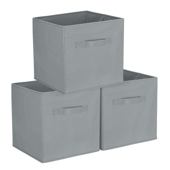 Uxcell 3Pcs Fabric Storage Bins, 11 Inch Cube Storage Bin Foldable Storage Cube Organizer Bins with Handles for Shelf Closet, Nursery Home, Bedroom(Gray)