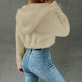thumbnail image 7 of Women Fuzzy Cropped Jacket Zip Up Long Sleeve Solid Color Fleece Hooded Sweatshirt Fall Fashion Soft Hoodies, 7 of 7