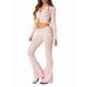 thumbnail image 1 of Conjunto de Dos Piezas de Punto para Mujer: Suéter de Larga con Cremallera, Sudadera Corta con Capucha y Pantalón Acampanado. Rosa L, 1 of 8