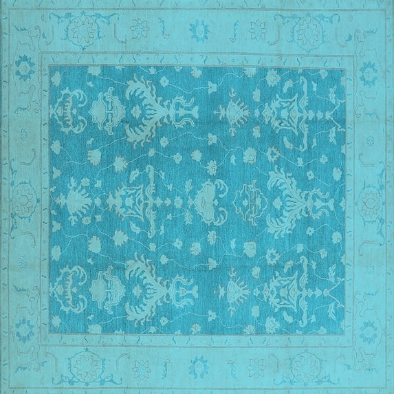 Ahgly Company Indoor Square Oriental Light Blue Traditional Area Rugs, 7' Square