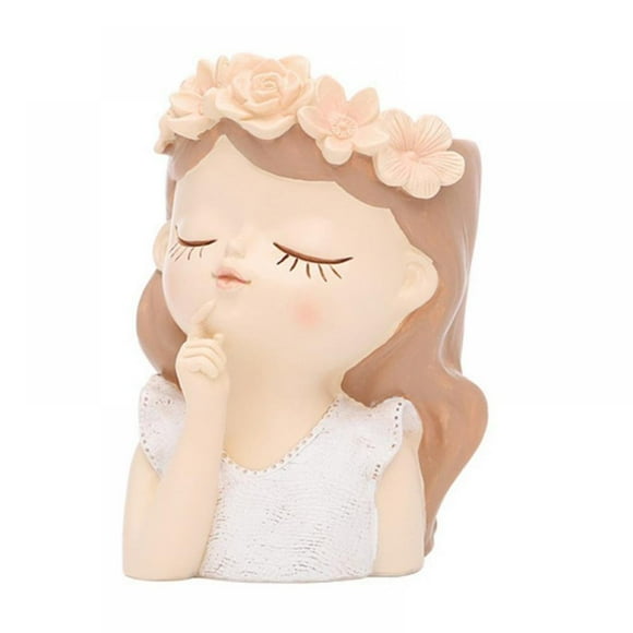 Small Fairy Succulent Plant Pot with Drainage Hole Indoor Cute Flower Cactus Pot with Girl Face Container Planter Home Office Desk Garden Gifts Idea for Women