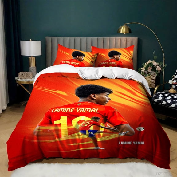 Soccer Star Lamine Yamal Duvet Cover Set Full Size Soft and Breathable Comforter Cover Lightweight Bedding Set for Teen