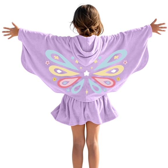 Girls Swim Cover Up Kids Butterfly Zip-Up Hooded Swimsuit Coverup Terry Beach Towels Bathing Suit Wraps with Pockets Beach Towel for Kids
