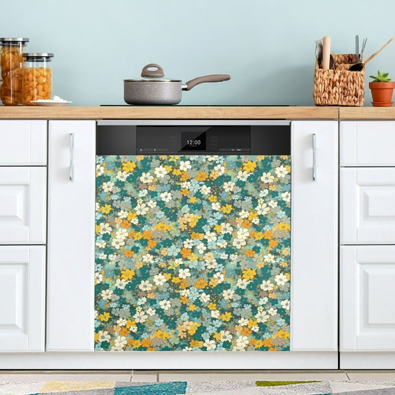 Dishwasher Magnet Cover Magnetic Fridge Door Cover Home Kitchen Decor Watercolor Little Daisy 23"x 26"
