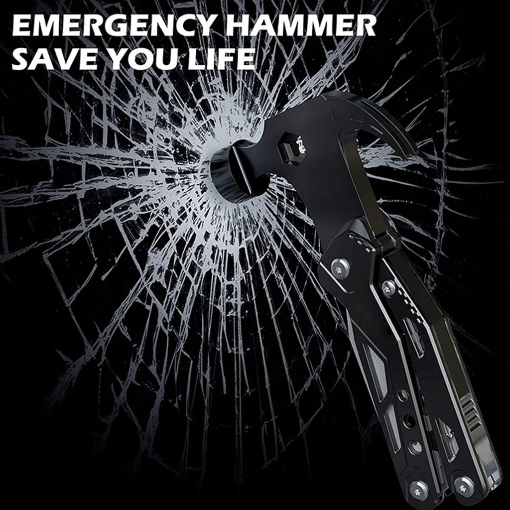 Miiottaa Stainless Steel and Aluminum Outdoor Multi Tool with Car Emergency Sledgehammer Car Window Breaker Perfect for Camping Hiking
