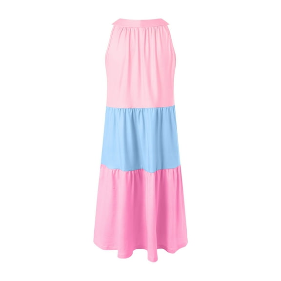 Girls' Sleeveless Color Block Dress Summer Casual Sundress Skater Swing Twirly Halter Dress Girls Dresses Size 8 Casual Dresses For Girls Cotton