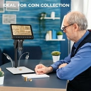 BEBANG 7 Coin Microscope for Adults Kids, LCD Digital Microscope with 10 LED Lights, PC View