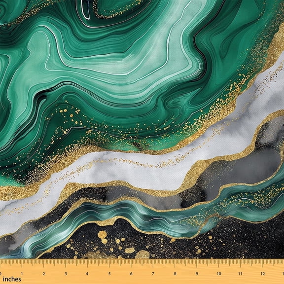 YST Marbling Fabric By The Yard, Ombre Marble Ripples Upholstery Fabric, Abstract Stone Texture Indoor Outdoor Fabric, Modern Art Kids Teens Waterproof Decorative Fabric, Gold Green, 2 Yards