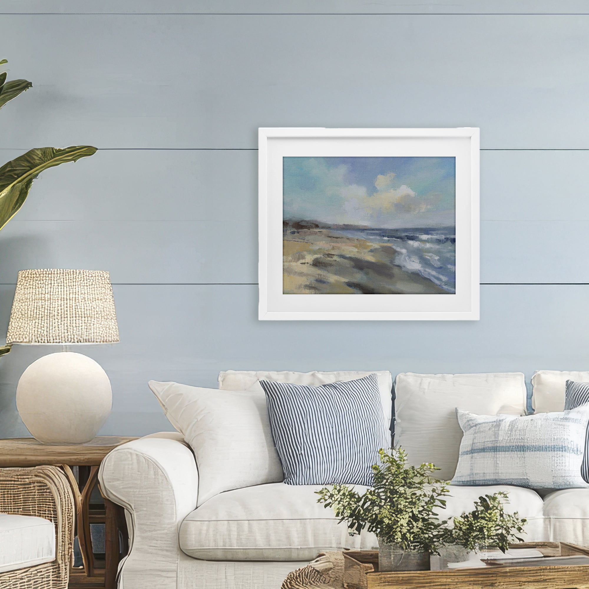 Stupell Industries Serene Morning Beach Waves White Framed Print Under Glass, design by Silvia Vassileva