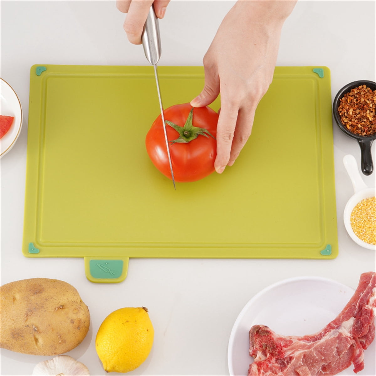 Casdewin Chopping Board Set,Plastic Chopping Boards with Stand,Kitchen Cutting Board,Colour Coded Boards for Chopping,Non Slip,Dishwasher Safe 20x30cm,Set of 4