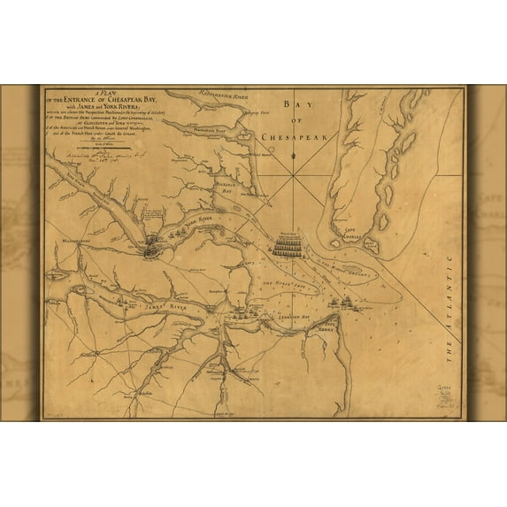 24"x36" Gallery Poster, map of entrance of Chesapeake Bay virginia 1781