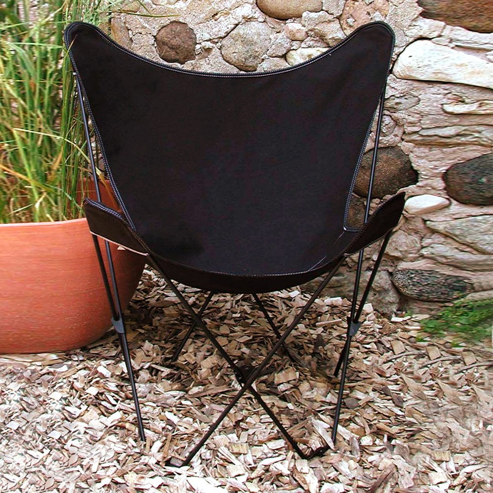 35" Retro Style Outdoor Patio Butterfly Chair with Black Cotton Duck
