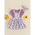 thumbnail image 3 of vera natura 3Pcs Baby Girls Summer Outfits Short Sleeve Romper + Daisy Suspender Skirt + Headband Set, 3 of 8