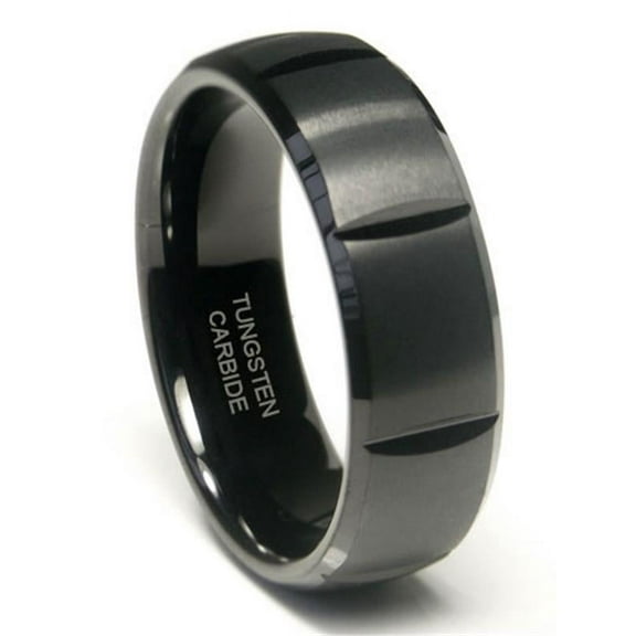 Andrea Jewelers Black Tungsten 8MM Dome Wedding Band Ring With horizontal grooves Sz 10.0