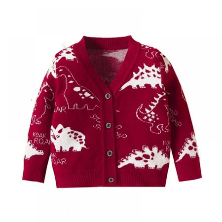 

Toddler Boys Girls Cartoon Dinosaur Print Warm Knitted Sweater Long Sleeve Tops Knitwear 6M-3Y