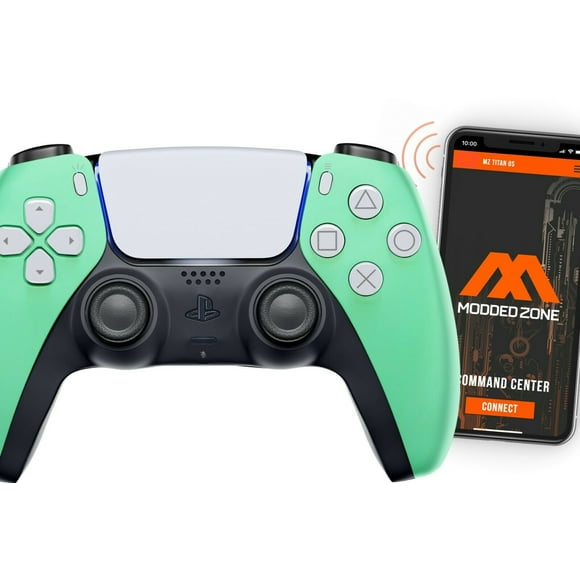 ModdedZone MINT GREEN Smart Rapid Fire Custom Modded Controller for PS5 FPS COD games (control mods via phone APP.  Anti Recoil Mod is available via the App)