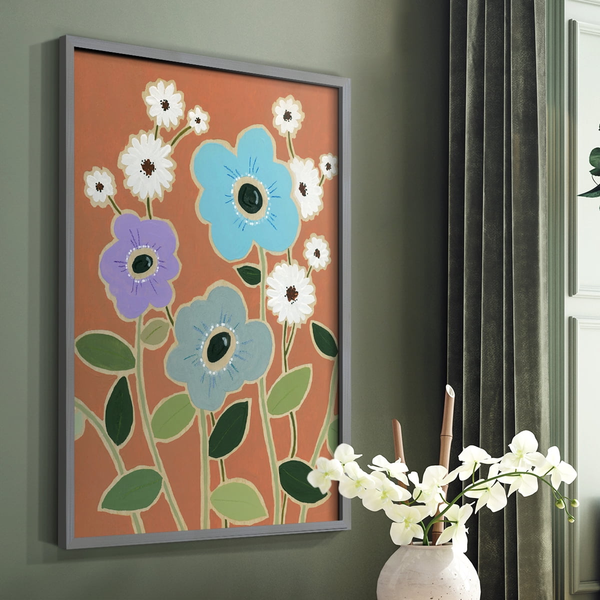 Woodblock Floral IV Framed Print - Solid Wood in Single Picture Frame Solid Wood 2 Framed Print