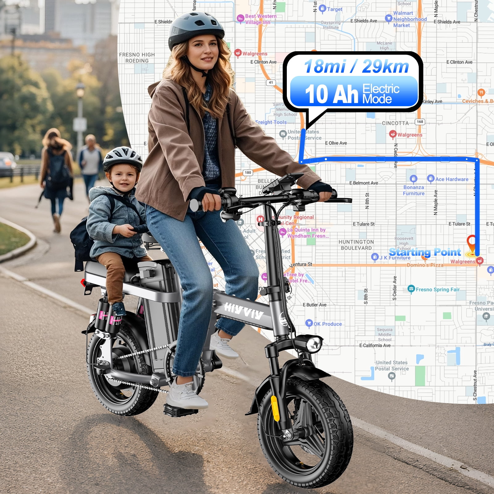 HiyViy 14" Folding Electric Bike for Adults Teens,700W Peak Motor 48V/10AH Battery, Commuter City Ebike, UL2849
