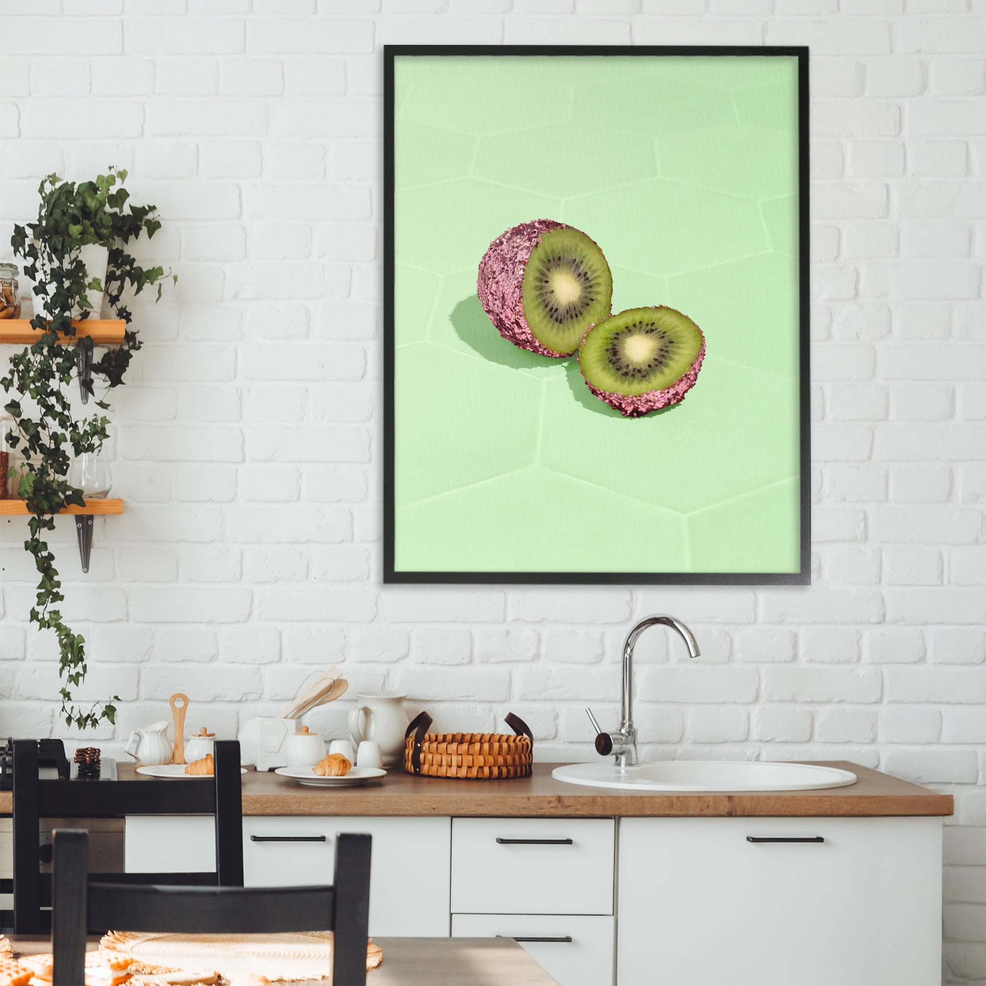 Stupell Industries Green Glimmer Kiwi Black Framed Giclee Art, design by LISH Creative