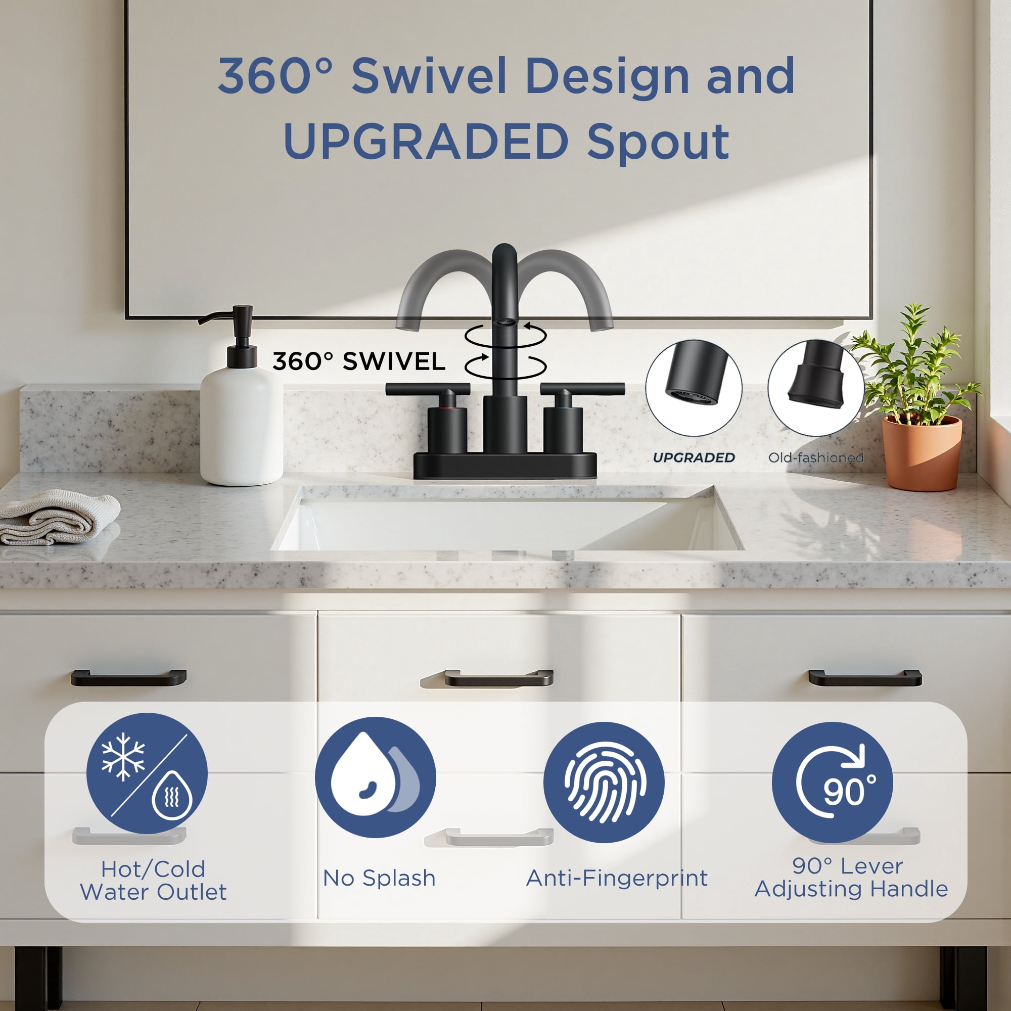 TVOFEK Bathroom Faucet 4 inch Centerset, Black 3 Hole Vanity Sink Faucet with Metal Pop up Drain for Lavatory RV, SUS316 Stainless Steel