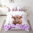 thumbnail image 2 of Feelyou Highland Cow Bedding Comforter Set 7 Pieces, Dreamy Purple Rose Flower Full Bedding Set, Rustic Animal Reversible Fitted Sheet Flat Sheet, Breathable Home Decor, 2 of 8