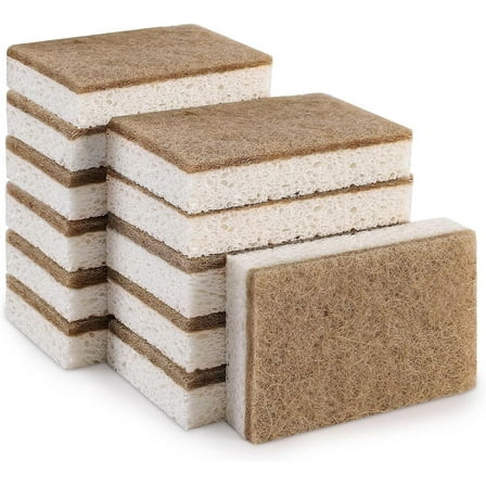 12 Pack Natural Sponge,cocottnut Fiber and Wood Cellulose Scrubber Sponge,Non-Scratch Scrub Sponge,Eco Friendly Plant Based Scrubber Sponges,Kitchen Dish Sponge,Household Cleaning Sponges