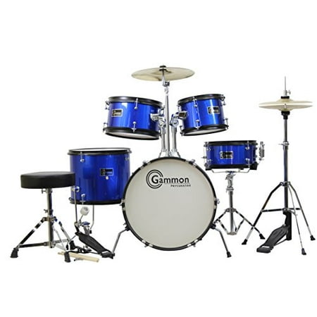 Complete 5-Piece Black Junior Drum Set with Cymbals Stands Sticks Hardware & Stool -