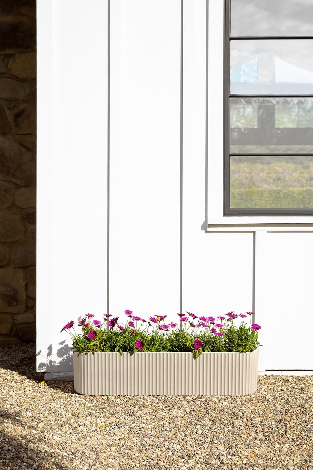 FeGeMax  Demi Series Window Box Planter - Long Planter Box for Windowsill/Balcony | Durable Plastic-Stone Composite Material | Modern Décor for Flowers/Herbs